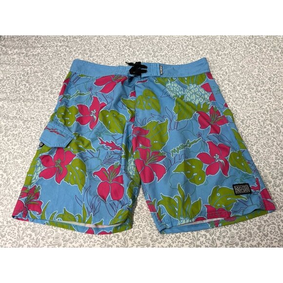 trunks Other - Maui & Sons Board Shorts Men’s 30 Tropical Floral Swim Trunks Blue Pink Hawaii